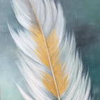 GOLDEN QUILL: Feather Wall Art White Gold Canvas Minimalist Decor