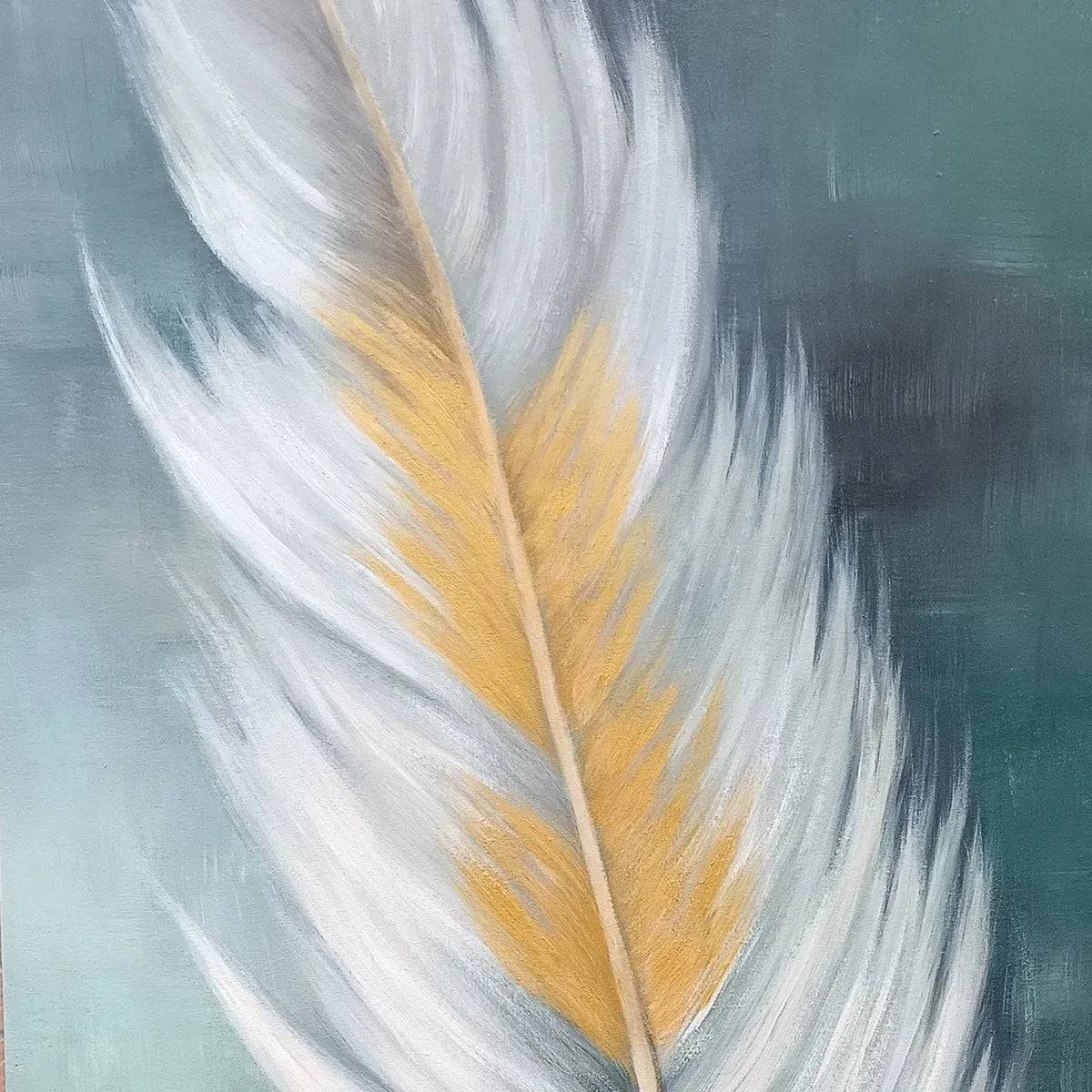 GOLDEN QUILL: Feather Wall Art White Gold Canvas Minimalist Decor