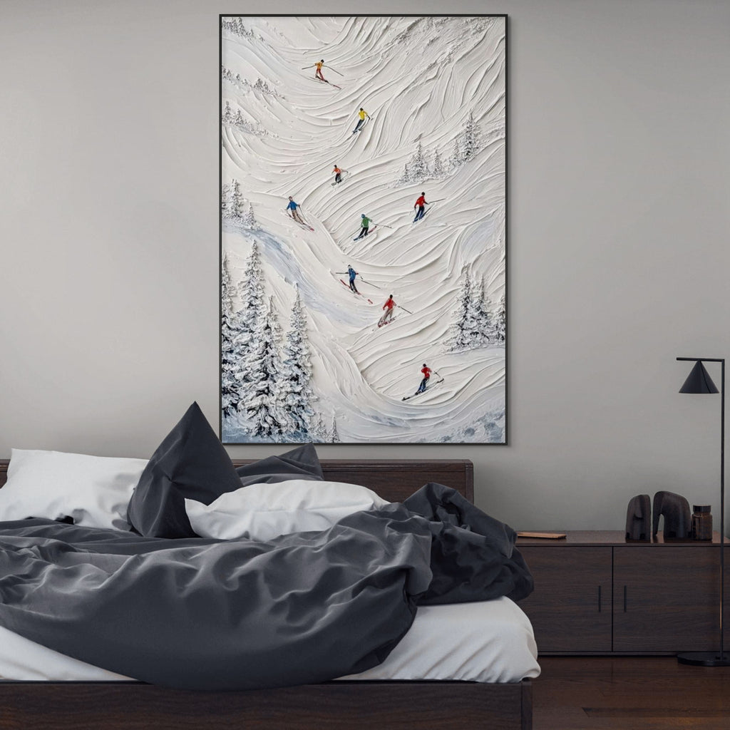 ALPINE FLOW: Textured Ski Tracks Abstract Minimalist Snow Mountain Wall Art
