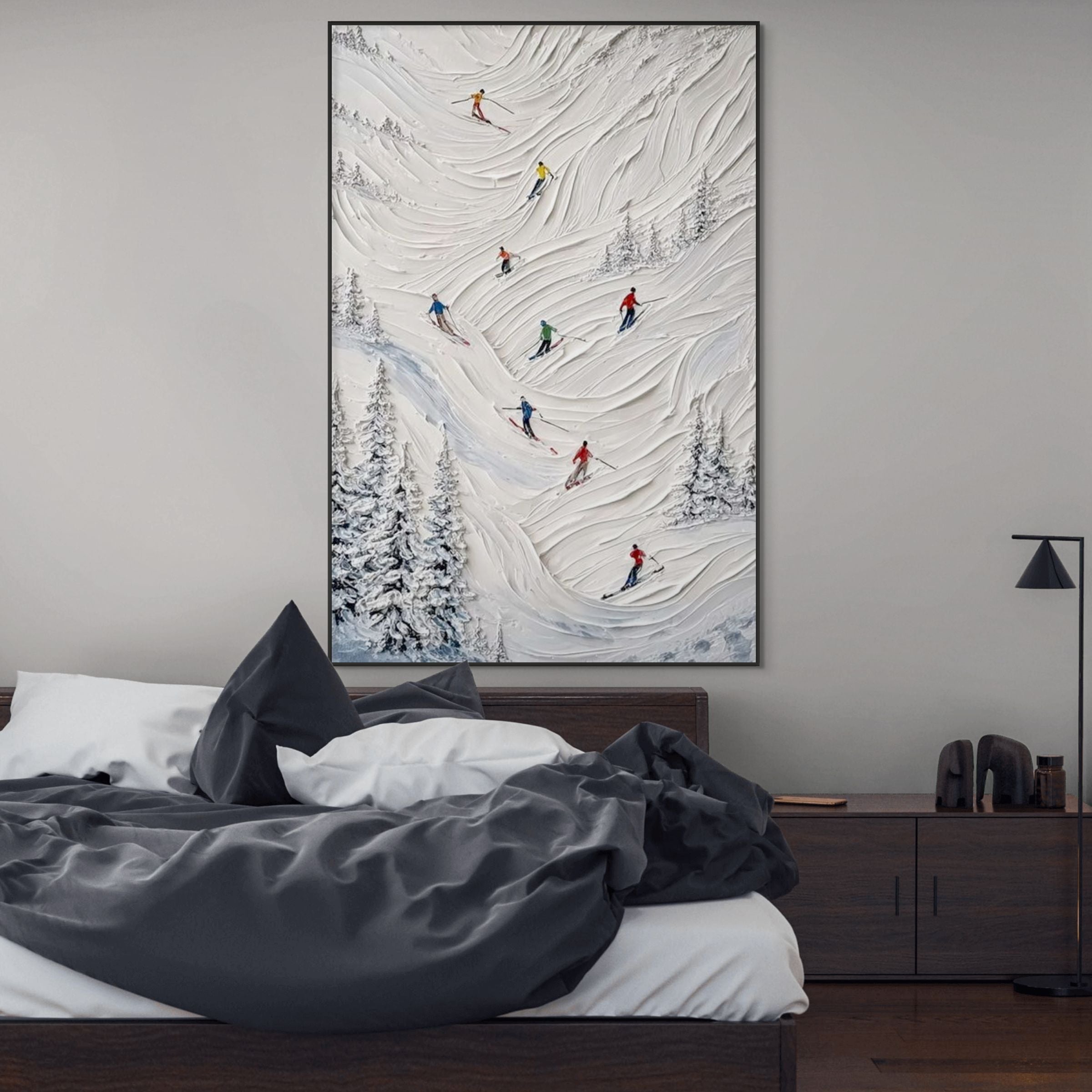 ALPINE FLOW: Textured Ski Tracks Abstract Minimalist Snow Mountain Wall Art