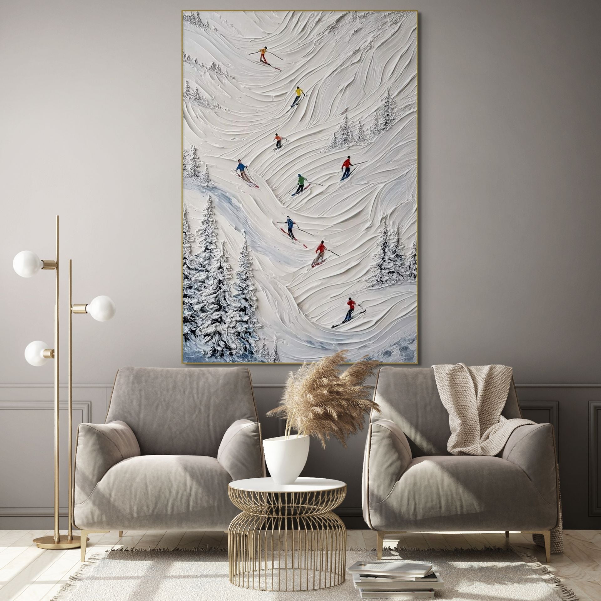 ALPINE FLOW: Textured Ski Tracks Abstract Minimalist Snow Mountain Wall Art