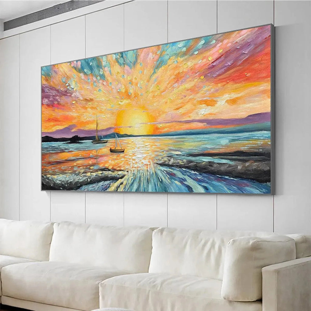 SAILING AT SUNSET: Textured Sailboat Seascape Panoramic Wall Art