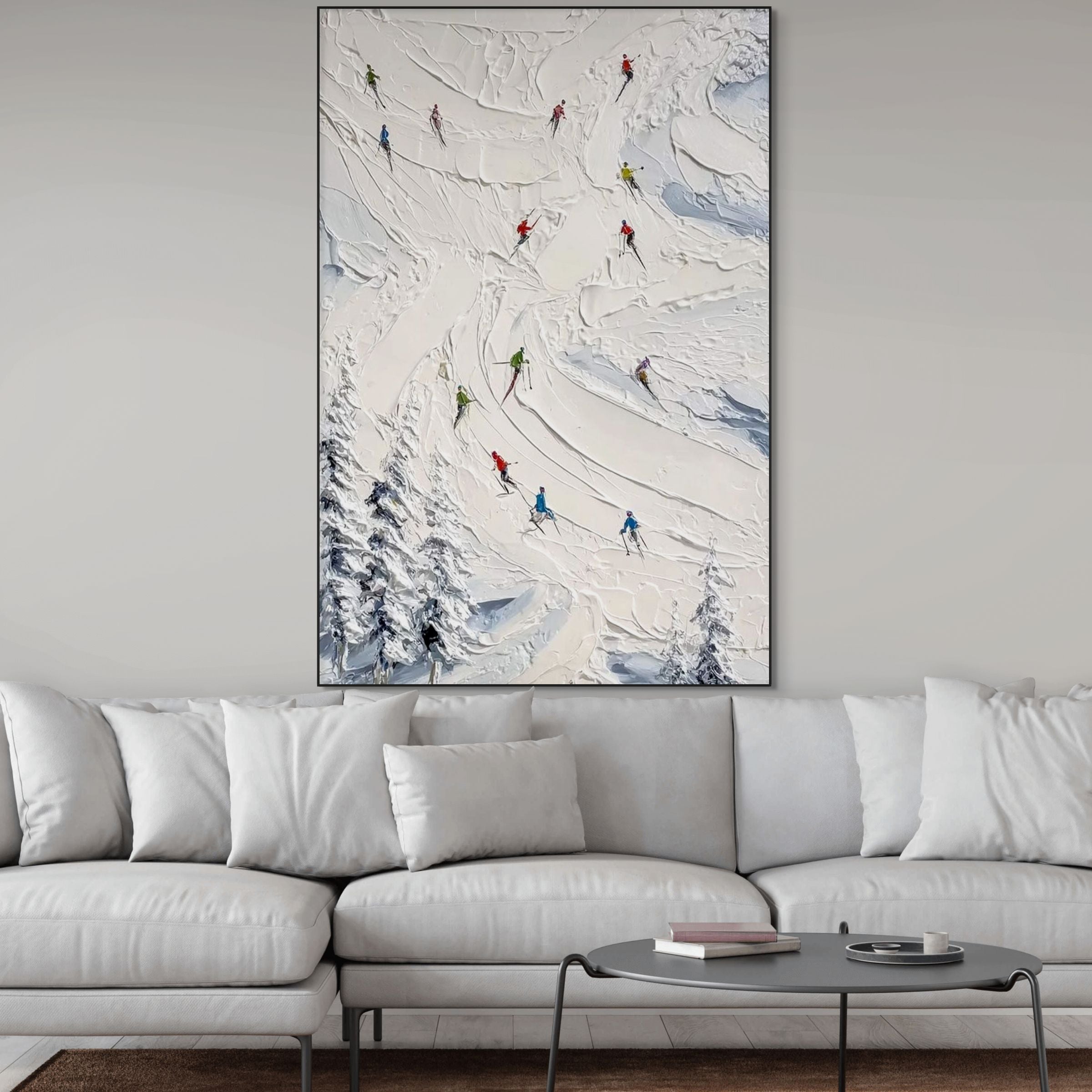 POWDER LINES: Impasto Skiing Canvas Art Modern Snow Slope Texture Painting