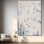 POWDER LINES: Impasto Skiing Canvas Art Modern Snow Slope Texture Painting