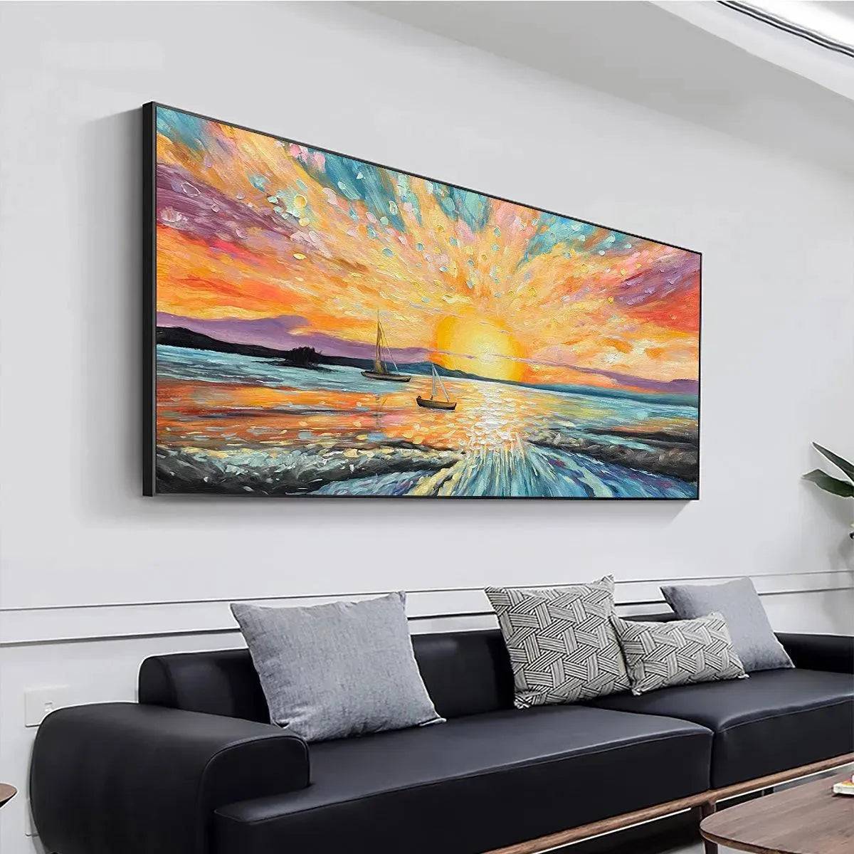 SAILING AT SUNSET: Textured Sailboat Seascape Panoramic Wall Art