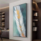 GOLDEN QUILL: Feather Wall Art White Gold Canvas Minimalist Decor