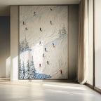 SUMMIT DESCENT: Heavy Texture Ski Scene Alpine Wall Art Canvas