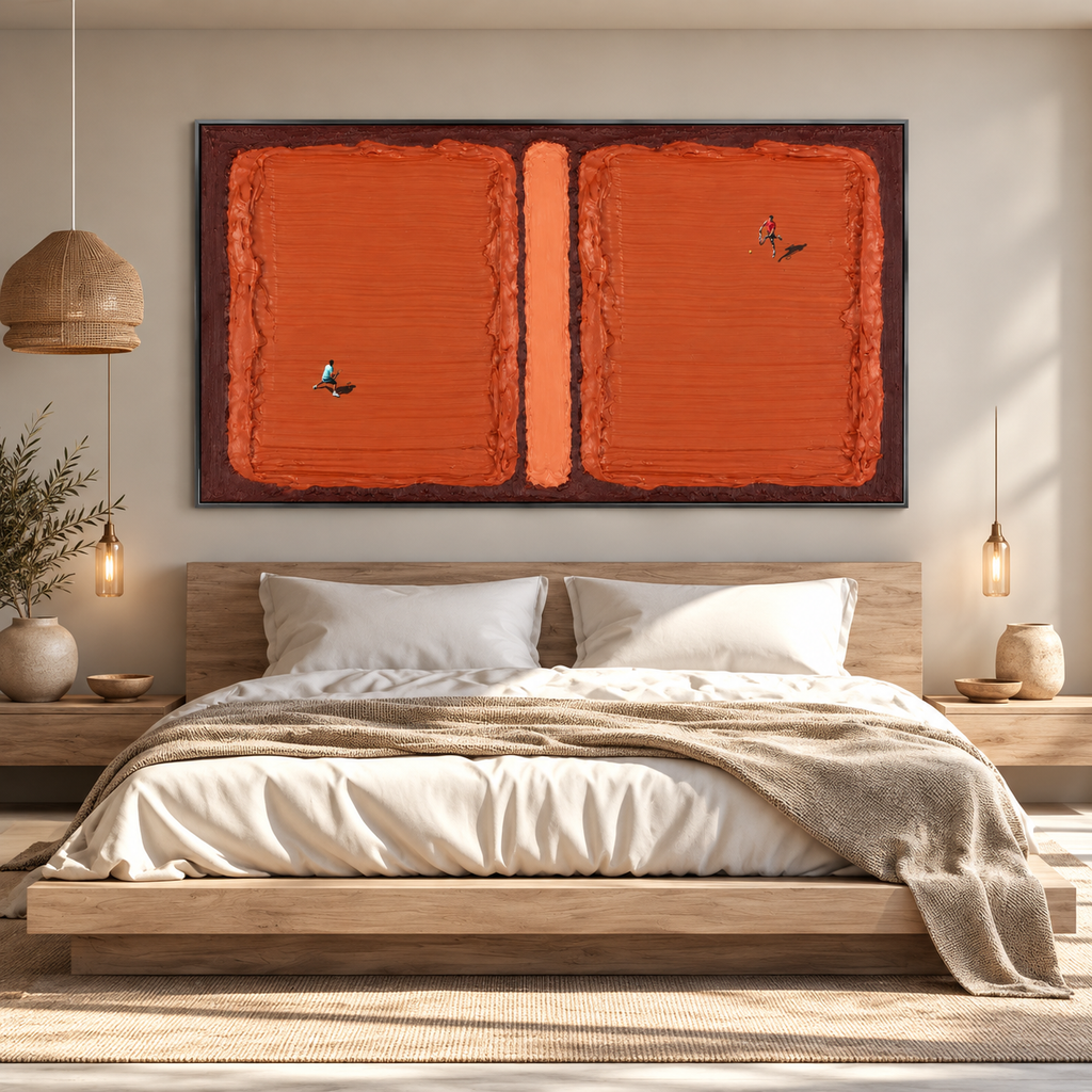 CLAY COURT: Texture Minimalist Tennis Match Oil Painting with Dynamic Energy