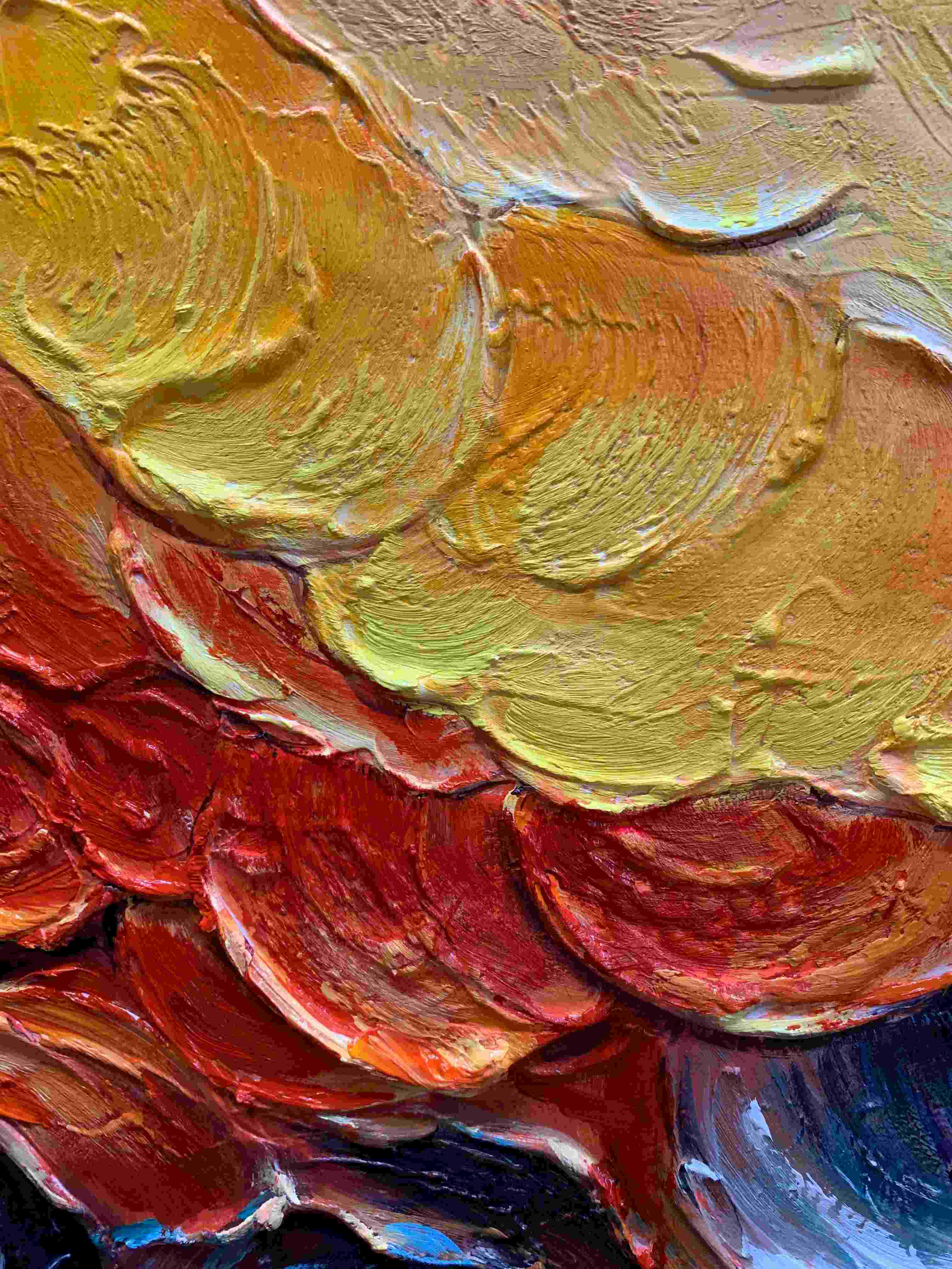 MOLTEN HORIZON: Warm Orange Red Teal Impasto Abstract Canvas