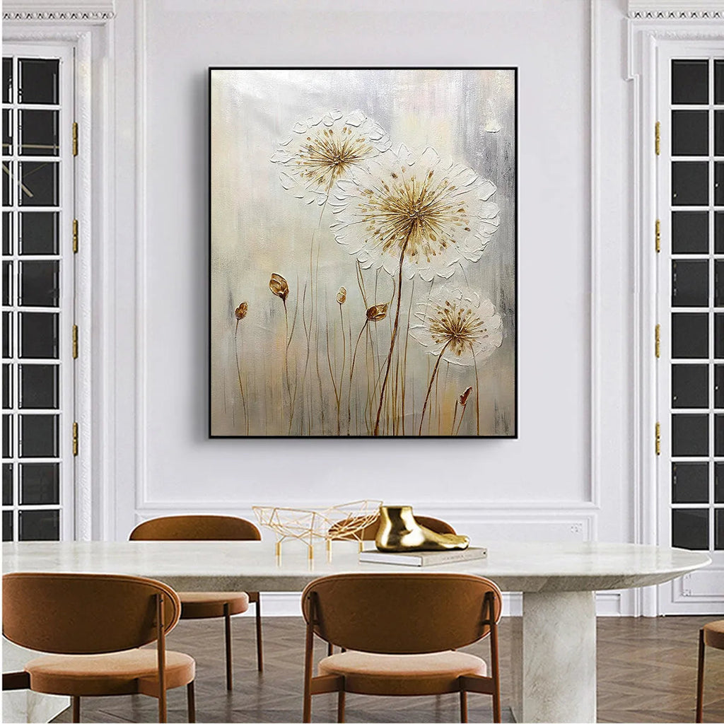 WHISPERS OF GOLD: Textured Dandelion Gold Canvas