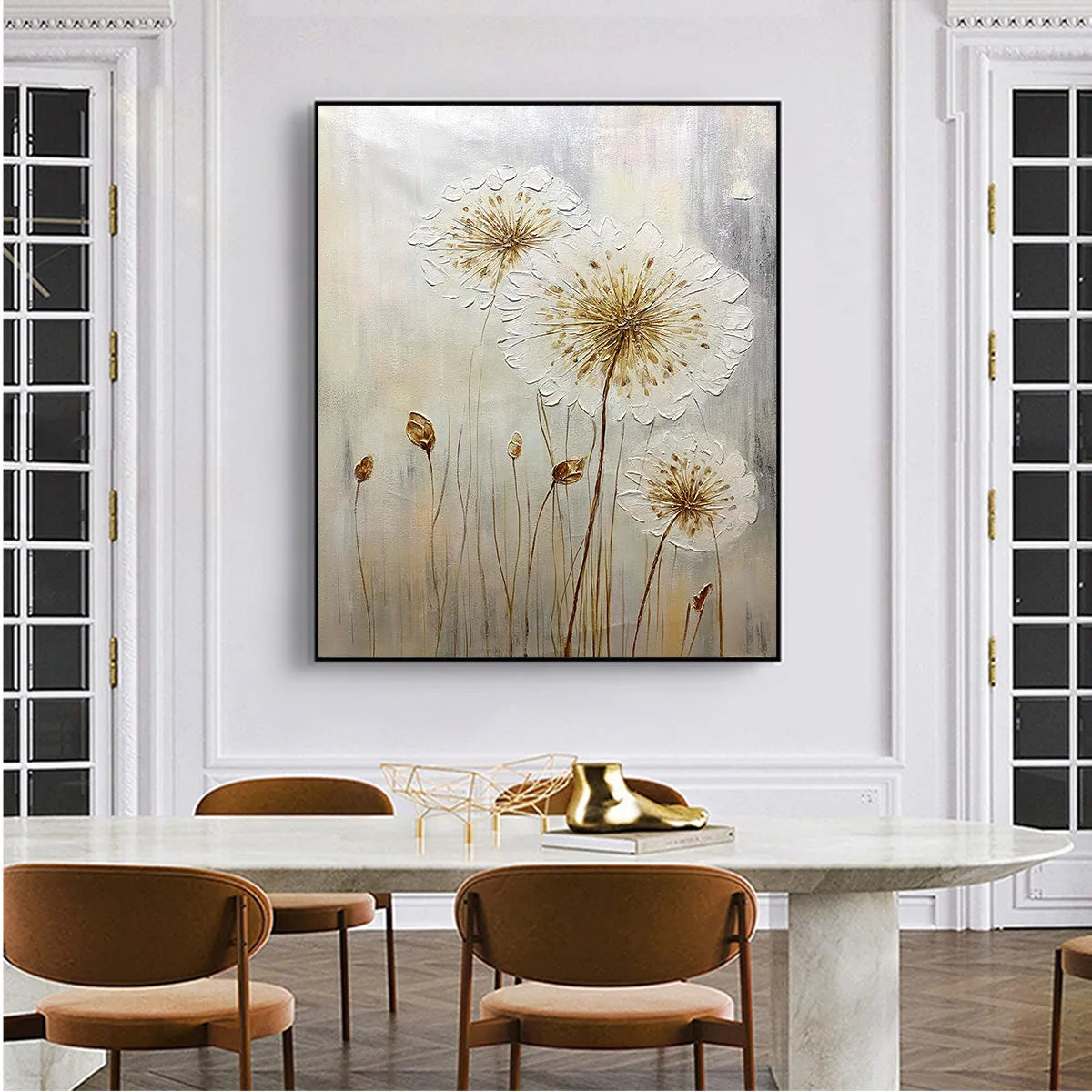 WHISPERS OF GOLD: Textured Dandelion Gold Canvas