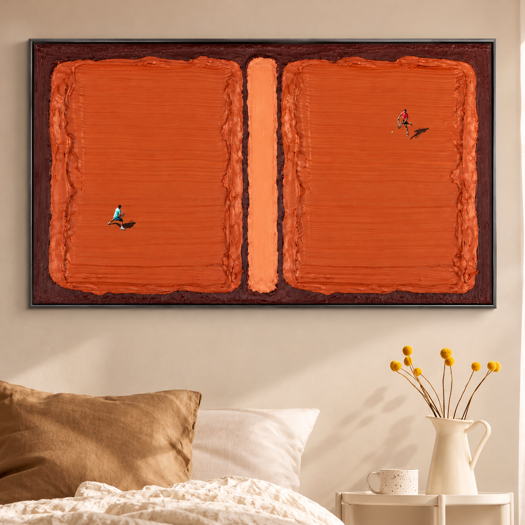 CLAY COURT: Texture Minimalist Tennis Match Oil Painting with Dynamic Energy