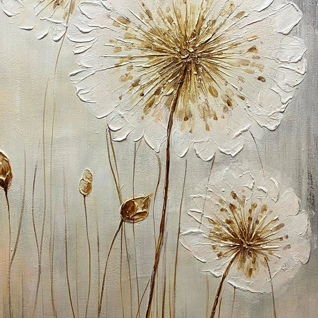 WHISPERS OF GOLD: Textured Dandelion Gold Canvas