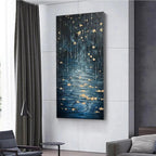 GOLDEN FALLS: Blue Gold Waterfall Vertical Wall Art