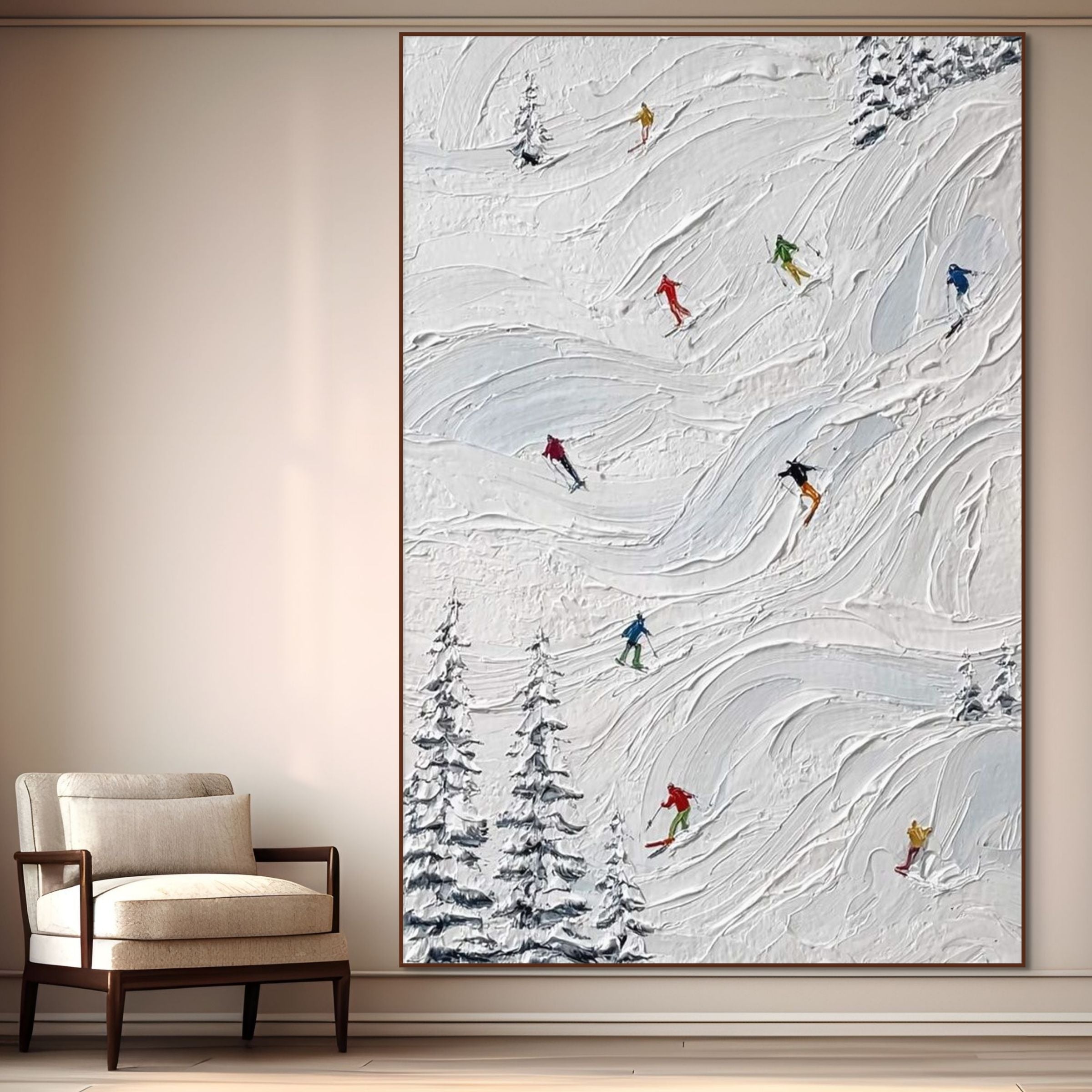 SNOW RHYTHM: Textured Skiing Movement Art Modern Mountain Decor Canvas