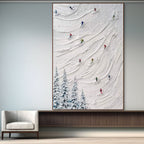 WHITE VELOCITY: Impasto Ski Action Painting Minimalist Snow Wall Decor