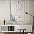 WHITE VELOCITY: Impasto Ski Action Painting Minimalist Snow Wall Decor