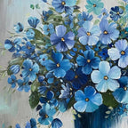 BLUE SERENITY: Deep Blue Flower Oil Painting