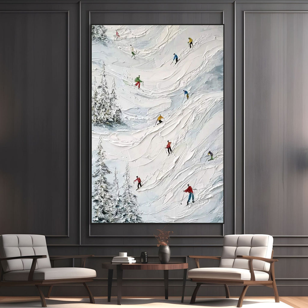 FROST MOTION: Heavy Texture Skiing Art Contemporary Alpine Canvas Decor