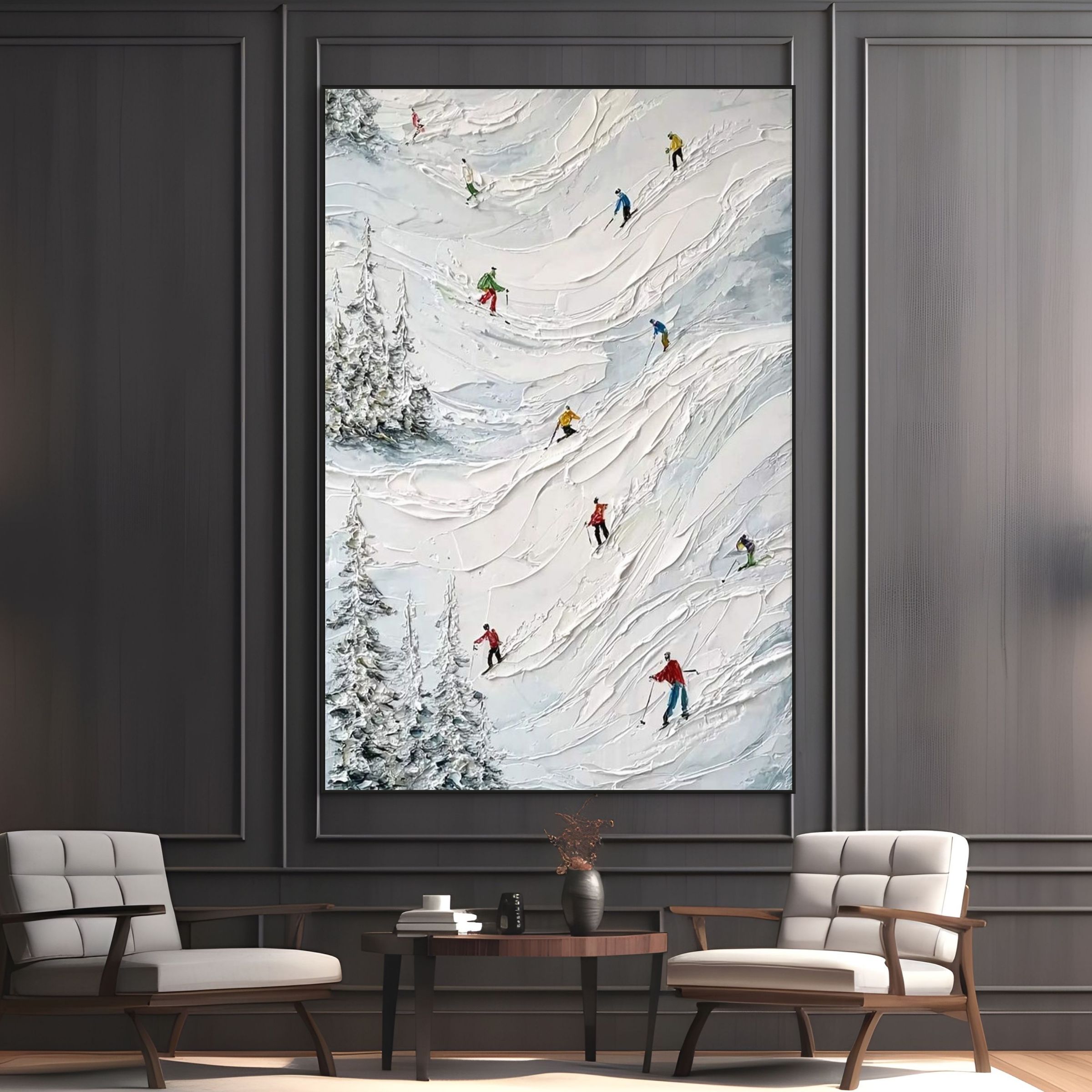 FROST MOTION: Heavy Texture Skiing Art Contemporary Alpine Canvas Decor