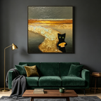 A CATS TREASURE: Textured Impasto Black Cat Emerald Eyes Canvas
