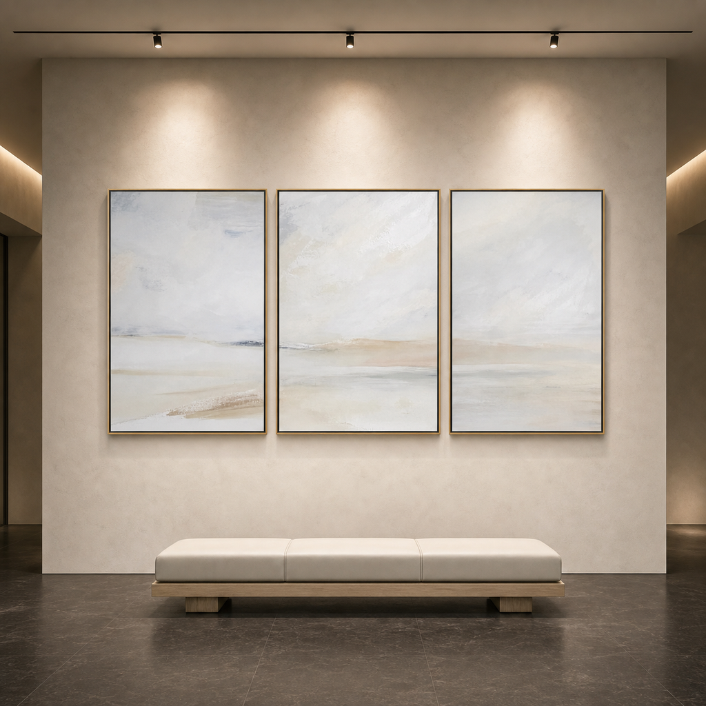 ABSTRACT BEACH TRIPTYCH: Sea Sky Muted Tones Wabi Sabi Canvas Set Of 3