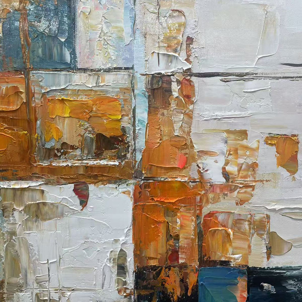 Abstract Cityscape Painting by Javier Ramirez, Textured Geometric Wall Art