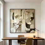 ABSTRACT FACES: Cubist Geometric Neutral Tones Portrait Canvas