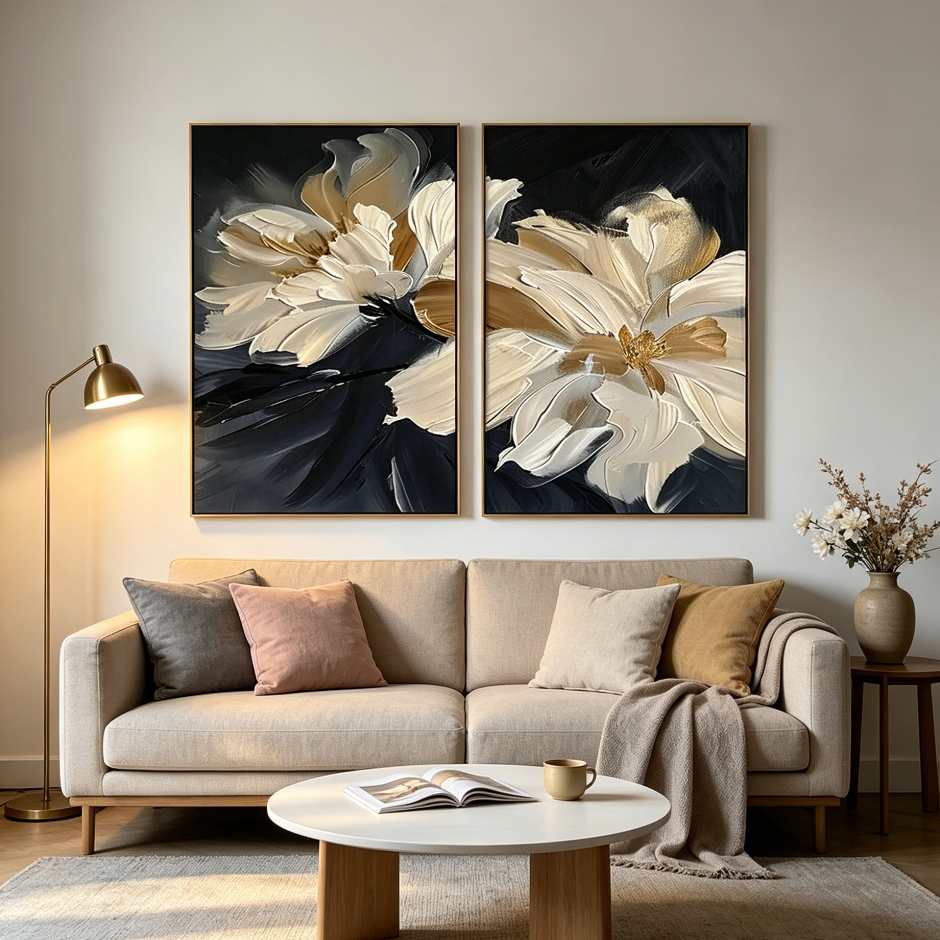 FLORAL DIPTYCH: Textured Layered Petals Canvas Set of 2