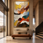 ABSTRACT LANDSCAPE: Colorful Terrain Dynamic Impasto Canvas