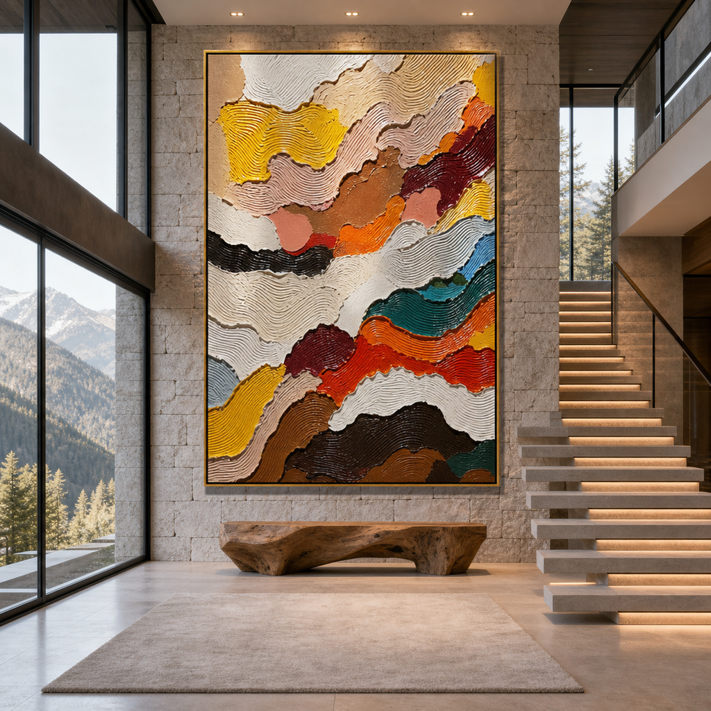 ABSTRACT LANDSCAPE: Colorful Terrain Dynamic Impasto Canvas