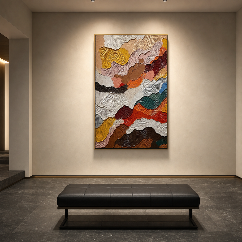 ABSTRACT LANDSCAPE: Colorful Terrain Dynamic Impasto Canvas