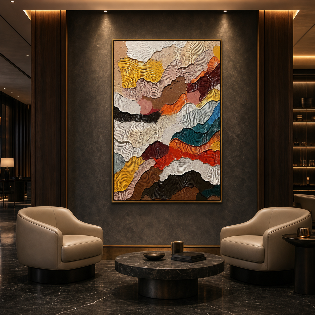ABSTRACT LANDSCAPE: Colorful Terrain Dynamic Impasto Canvas