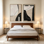 ABSTRACT MINIMALIST DIPTYCH: Black White Beige Geometric Lines Canvas Set Of 2