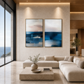 ABSTRACT OCEAN DIPTYCH: Soft Blue Pink Beige Abstract Seascape Canvas Set Of 2