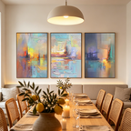 ABSTRACT SEASCAPE TRIPTYCH: Impasto Italian Coast Canva Set Of 3