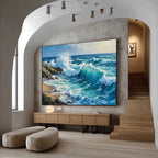 AEGEAN CREST: Textured Crashing Ocean Wave Oil Painting
