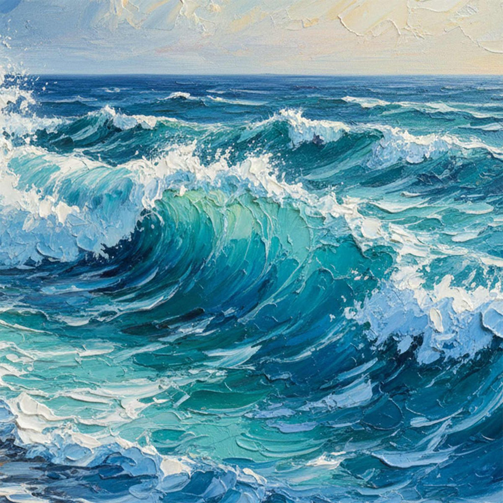 AEGEAN CREST: Textured Crashing Ocean Wave Oil Painting