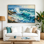AEGEAN CRASH: Impasto Crashing Wave Turquoise Blue Gold Canvas