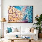 AEGEAN PASSAGE: Impasto Sunlit Archway Blue Shadow Canvas