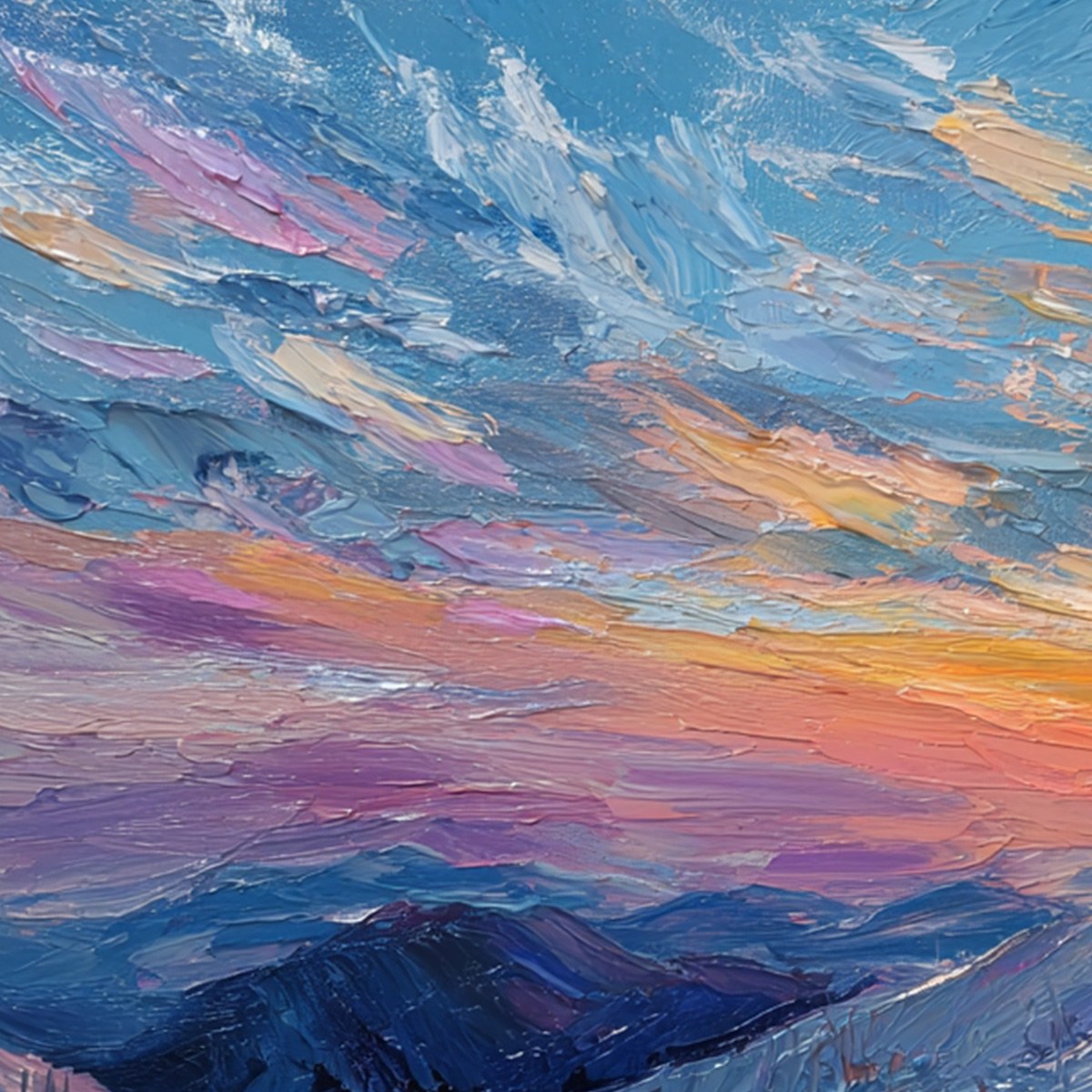 ALPINE GLOW: Textured Palette Knife Skiing Mountain Landscape Painting