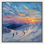 ALPINE GLOW: Textured Palette Knife Skiing Mountain Landscape Painting