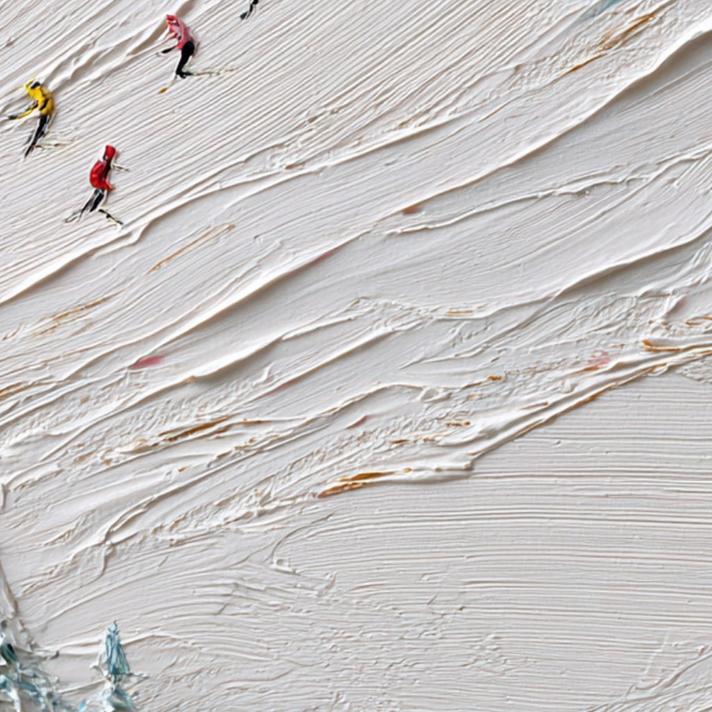 ALPINE RUSH: Heavily Textured Impasto Skiing Sports Painting