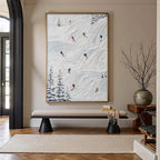 ALPINE RUSH: Textured Impasto Painting of Skiers on Snowy Slopes