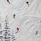 ALPINE RUSH: Textured Impasto Painting of Skiers on Snowy Slopes