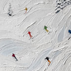 ALPINE RUSH: Textured Impasto Painting of Skiers on Snowy Slopes