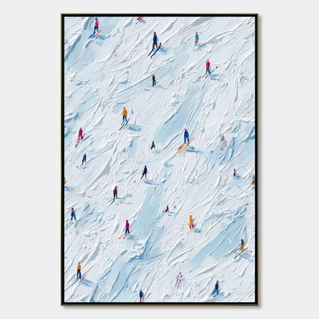 ALPINE RUSH: Textured Impasto Painting of Skiers on a Slope
