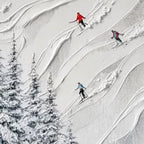 ALPINE RUSH: Textured Impasto Painting of Skiers on a Snowy Mountain