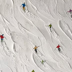 ALPINE RUSH: Textured Impasto Painting of Skiers on a Snowy Mountain