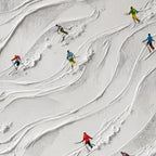 ALPINE RUSH: Textured Impasto Painting of Skiers on a Snowy Mountain